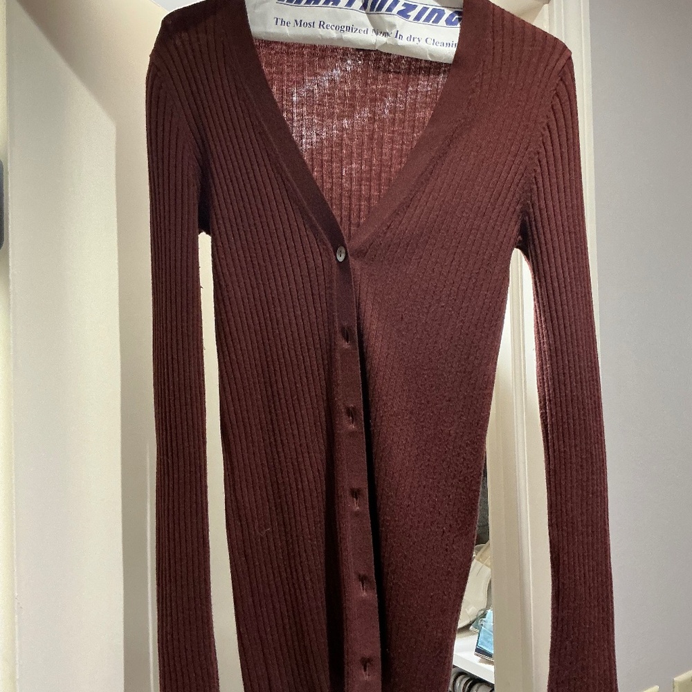 Vince Ribbed Red/Rust Cardigan - Picture 4 of 5